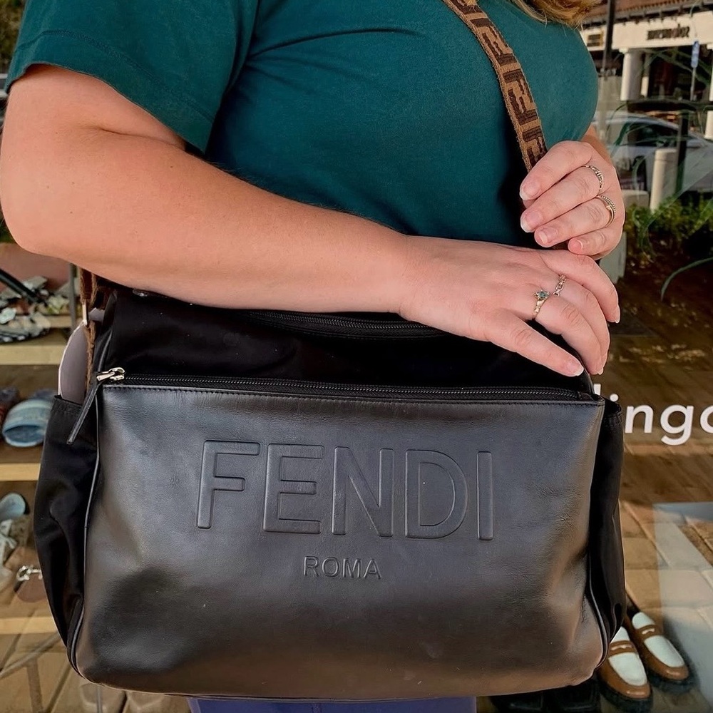 Fendi Black Embossed Logo Crossbody with Monogram Strap